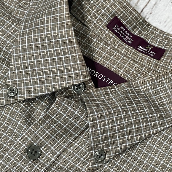 Nordstrom Checkered Long Sleeve Button Down Brown Long Sleeve Shirt Mens - Picture 2 of 5